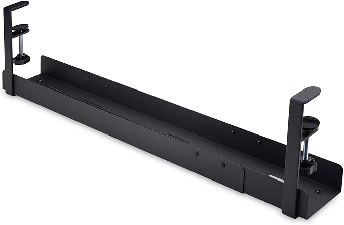 StarTech.com Under Desk Cable Management Tray, Length Adjustable, Clamp - On Installation, No Drilling Required, Black | Cable Raceways - TrueDesk