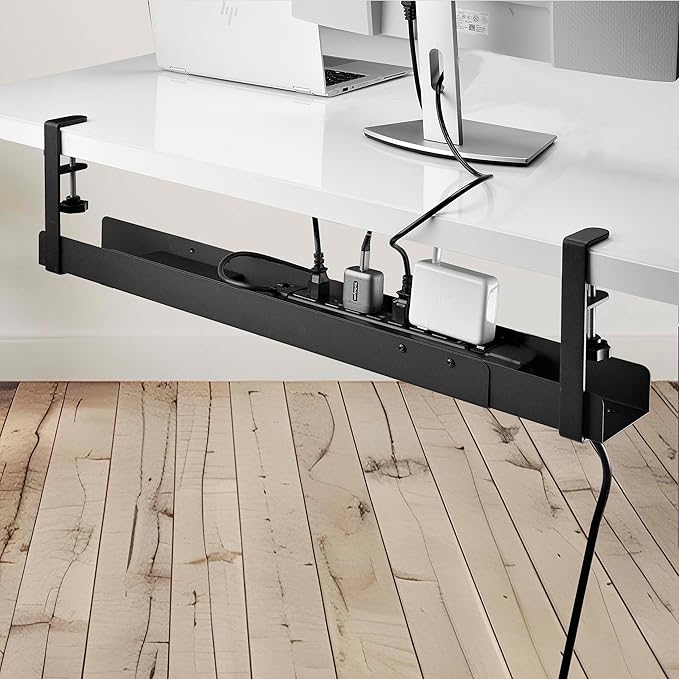 StarTech.com Under Desk Cable Management Tray, Length Adjustable, Clamp - On Installation, No Drilling Required, Black | Cable Raceways - TrueDesk
