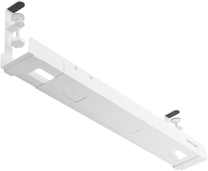 StarTech.com Under Desk Cable Management Tray, Length Adjustable, Clamp - On Installation, No Drilling Required, White | Cable Raceways - TrueDesk