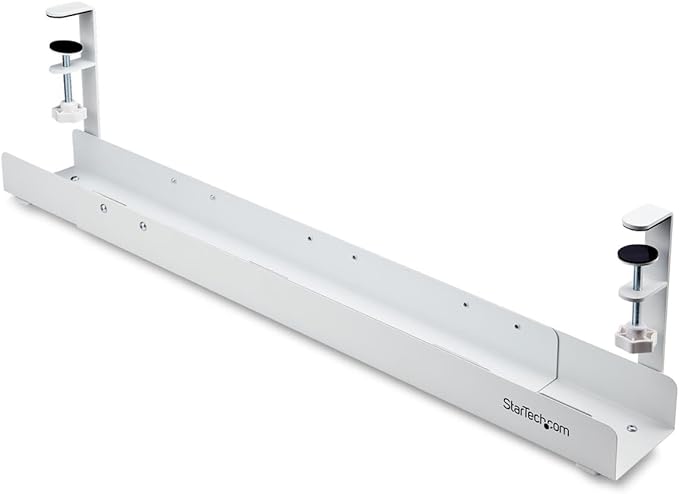 StarTech.com Under Desk Cable Management Tray, Length Adjustable, Clamp - On Installation, No Drilling Required, White | Cable Raceways - TrueDesk