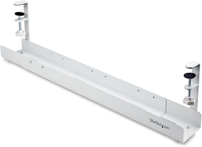 StarTech.com Under Desk Cable Management Tray, Length Adjustable, Clamp - On Installation, No Drilling Required, White | Cable Raceways - TrueDesk