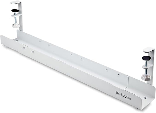 StarTech.com Under Desk Cable Management Tray, Length Adjustable, Clamp - On Installation, No Drilling Required, White | Cable Raceways - TrueDesk