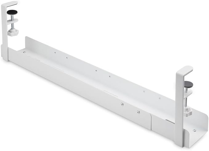 StarTech.com Under Desk Cable Management Tray, Length Adjustable, Clamp - On Installation, No Drilling Required, White | Cable Raceways - TrueDesk
