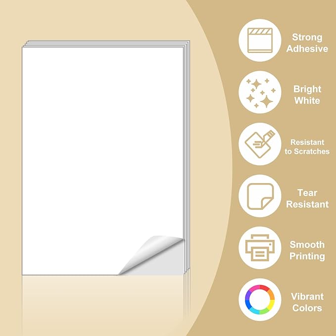Sticker Paper, BESTEASY 8.5" x 11" Full Sheet Label Stickers for Laser Inkjet Printer, Self Adhesive Printer Paper Shipping Labels, White Matte Mailing Label Stickers (100 Sheets,100 Labels) | Laser Inkjet Printer Labels - TrueDesk
