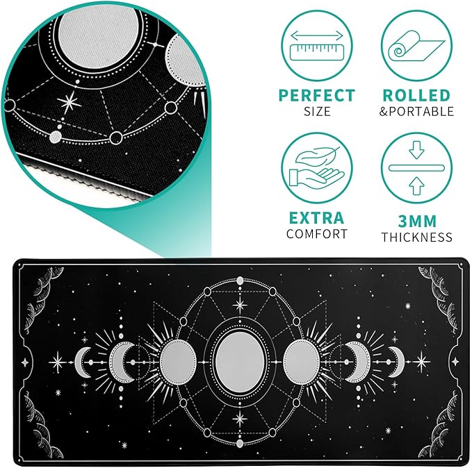 Sun Moon Gaming Mouse Pad Black Large Mouse Pad for Keyboard and Mousepad Desk Mat with 3mm Non - Slip Base and Stitched Edge for Gaming and Office Computer Mat Protector Mat 31.5x11.8 Inch | Mouse Pads - TrueDesk