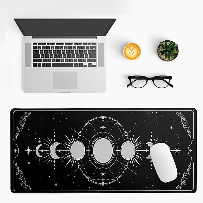 Sun Moon Gaming Mouse Pad Black Large Mouse Pad for Keyboard and Mousepad Desk Mat with 3mm Non - Slip Base and Stitched Edge for Gaming and Office Computer Mat Protector Mat 31.5x11.8 Inch | Mouse Pads - TrueDesk