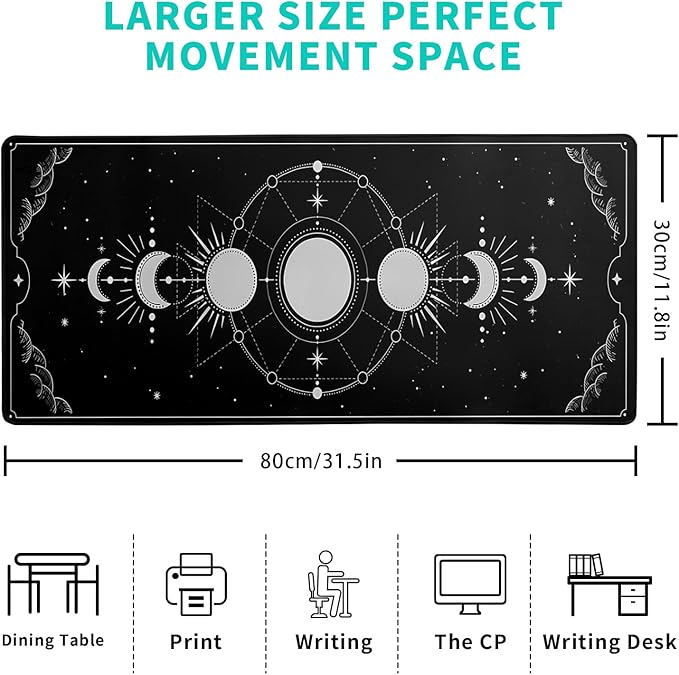 Sun Moon Gaming Mouse Pad Black Large Mouse Pad for Keyboard and Mousepad Desk Mat with 3mm Non - Slip Base and Stitched Edge for Gaming and Office Computer Mat Protector Mat 31.5x11.8 Inch | Mouse Pads - TrueDesk