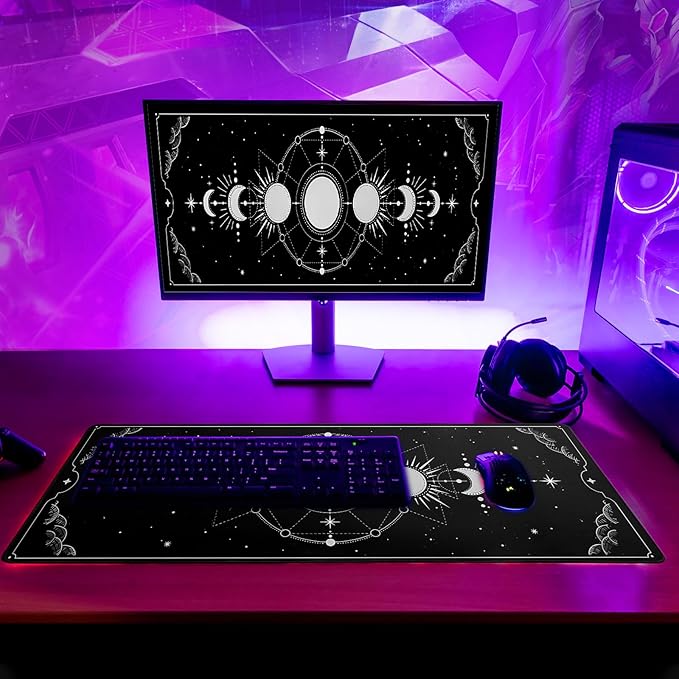 Sun Moon Gaming Mouse Pad Black Large Mouse Pad for Keyboard and Mousepad Desk Mat with 3mm Non - Slip Base and Stitched Edge for Gaming and Office Computer Mat Protector Mat 31.5x11.8 Inch | Mouse Pads - TrueDesk