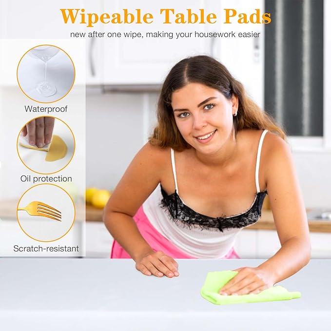 Table Pad Protector with Flannel Backing Cut to Fit Waterproof Heat Resistant Heavy - Duty Reusable Table Cloth 54" x 90" Rectangle Vinyl Table Padding Under Tablecloth | Table Pads - TrueDesk