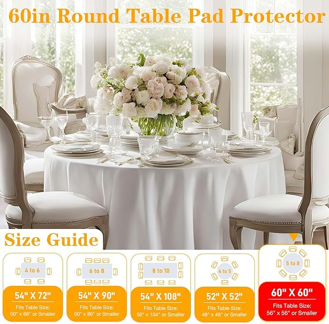 Table Pad Protector with Flannel Backing Cut to Fit Waterproof Heat Resistant Heavy - Duty Reusable Table Cloth 60" Round Vinyl Table Padding Under Tablecloth | Tablecloths - TrueDesk