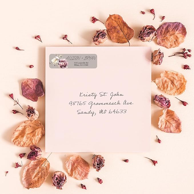 Taupe Watercolor Floral Rolled Address Labels / 250 Personalized Return Address Labels/Designer Address Stickers in Elegant Plastic Dispenser | Address Labels - TrueDesk