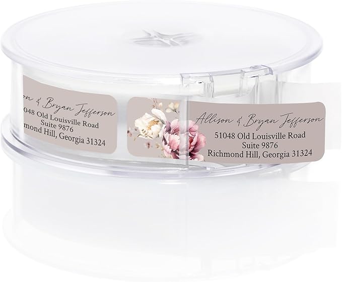 Taupe Watercolor Floral Rolled Address Labels / 250 Personalized Return Address Labels/Designer Address Stickers in Elegant Plastic Dispenser | Address Labels - TrueDesk