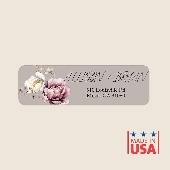 Taupe Watercolor Floral Rolled Address Labels / 250 Personalized Return Address Labels/Designer Address Stickers in Elegant Plastic Dispenser | Address Labels - TrueDesk