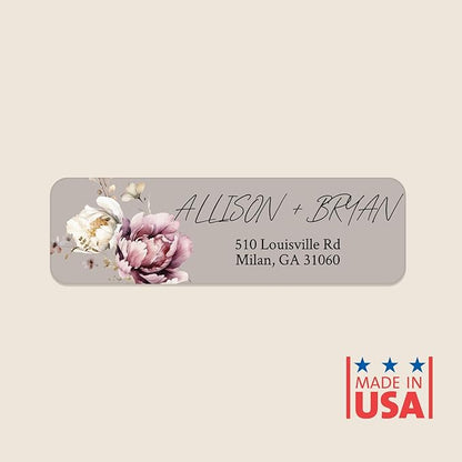Taupe Watercolor Floral Rolled Address Labels / 250 Personalized Return Address Labels/Designer Address Stickers in Elegant Plastic Dispenser | Address Labels - TrueDesk