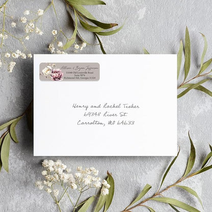 Taupe Watercolor Floral Rolled Address Labels / 250 Personalized Return Address Labels/Designer Address Stickers in Elegant Plastic Dispenser | Address Labels - TrueDesk