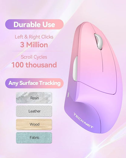 TECKNET 2.4G Ergonomic Mouse Vertical Wireless - 4800 DPI Optical Carpal Tunnel Mice Right Hand, 4800 DPI Adjustable, Quiet Clicks, 6 Buttons for Laptop, Desktop, PC, Computer - Pink Purple | Mice - TrueDesk