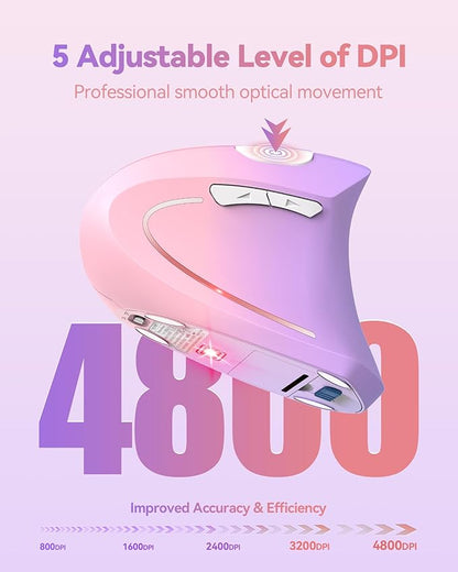 TECKNET 2.4G Ergonomic Mouse Vertical Wireless - 4800 DPI Optical Carpal Tunnel Mice Right Hand, 4800 DPI Adjustable, Quiet Clicks, 6 Buttons for Laptop, Desktop, PC, Computer - Pink Purple | Mice - TrueDesk