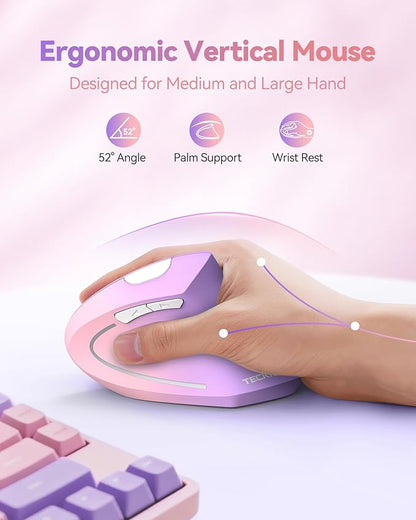 TECKNET 2.4G Ergonomic Mouse Vertical Wireless - 4800 DPI Optical Carpal Tunnel Mice Right Hand, 4800 DPI Adjustable, Quiet Clicks, 6 Buttons for Laptop, Desktop, PC, Computer - Pink Purple | Mice - TrueDesk
