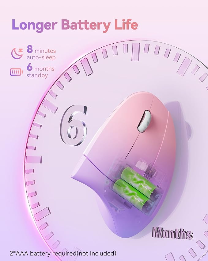 TECKNET 2.4G Ergonomic Mouse Vertical Wireless - 4800 DPI Optical Carpal Tunnel Mice Right Hand, 4800 DPI Adjustable, Quiet Clicks, 6 Buttons for Laptop, Desktop, PC, Computer - Pink Purple | Mice - TrueDesk