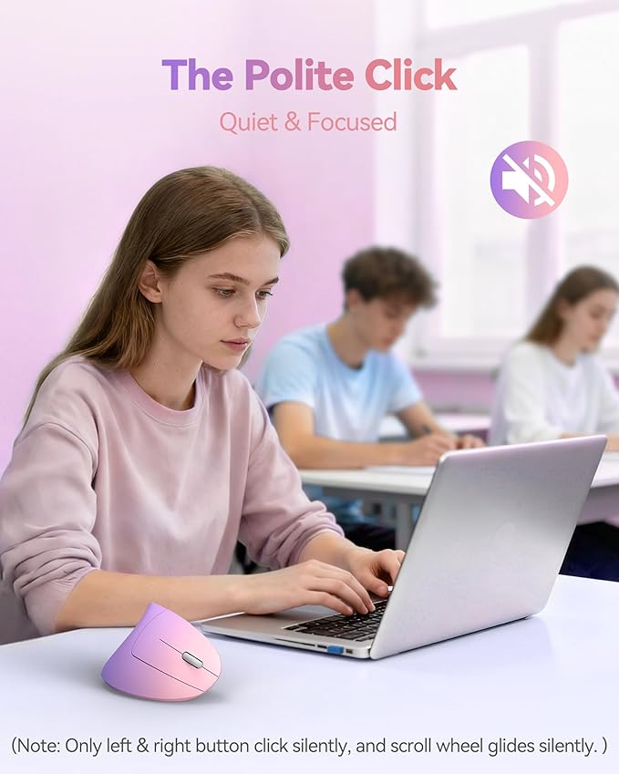 TECKNET 2.4G Ergonomic Mouse Vertical Wireless - 4800 DPI Optical Carpal Tunnel Mice Right Hand, 4800 DPI Adjustable, Quiet Clicks, 6 Buttons for Laptop, Desktop, PC, Computer - Pink Purple | Mice - TrueDesk