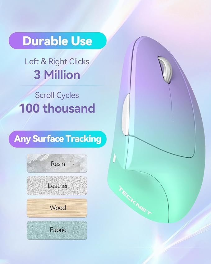 TECKNET 2.4G Ergonomic Mouse Vertical Wireless - 4800 DPI Optical Carpal Tunnel Mice Right Hand, 4800 DPI Adjustable, Quiet Clicks, 6 Buttons for Laptop, Desktop, PC, Computer - Green Purple | Mice - TrueDesk