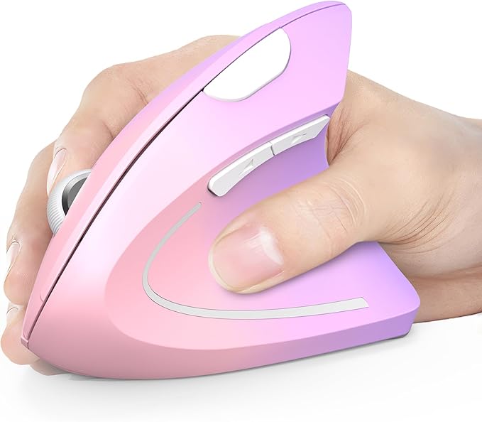 TECKNET 2.4G Ergonomic Mouse Vertical Wireless - 4800 DPI Optical Carpal Tunnel Mice Right Hand, 4800 DPI Adjustable, Quiet Clicks, 6 Buttons for Laptop, Desktop, PC, Computer - Pink Purple | Mice - TrueDesk