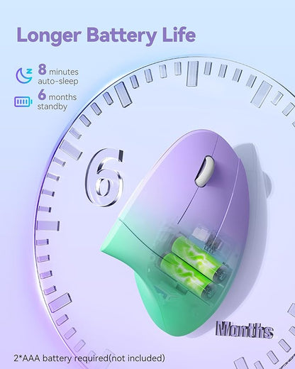 TECKNET 2.4G Ergonomic Mouse Vertical Wireless - 4800 DPI Optical Carpal Tunnel Mice Right Hand, 4800 DPI Adjustable, Quiet Clicks, 6 Buttons for Laptop, Desktop, PC, Computer - Green Purple | Mice - TrueDesk