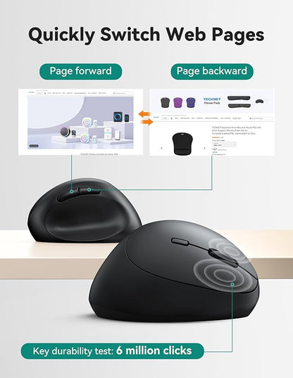 TECKNET Ergonomic Mouse, 4800 DPI 5 Adjustable DPI Levels, Wireless Vertical Mouse, 6 Buttons, 2.4G Silent Mouse for Laptop, PC, Chromebook, Mac - Black | Mice - TrueDesk