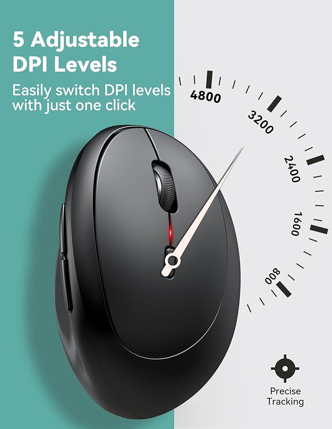TECKNET Ergonomic Mouse, 4800 DPI 5 Adjustable DPI Levels, Wireless Vertical Mouse, 6 Buttons, 2.4G Silent Mouse for Laptop, PC, Chromebook, Mac - Black | Mice - TrueDesk