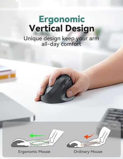TECKNET Ergonomic Mouse, 4800 DPI 5 Adjustable DPI Levels, Wireless Vertical Mouse, 6 Buttons, 2.4G Silent Mouse for Laptop, PC, Chromebook, Mac - Black | Mice - TrueDesk