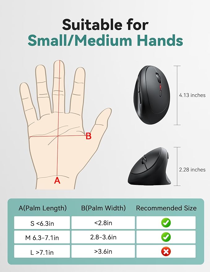 TECKNET Ergonomic Mouse, 4800 DPI 5 Adjustable DPI Levels, Wireless Vertical Mouse, 6 Buttons, 2.4G Silent Mouse for Laptop, PC, Chromebook, Mac - Black | Mice - TrueDesk