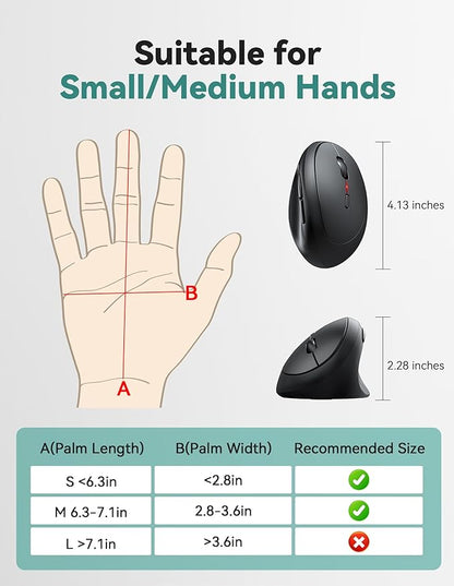 TECKNET Ergonomic Mouse, 4800 DPI 5 Adjustable DPI Levels, Wireless Vertical Mouse, 6 Buttons, 2.4G Silent Mouse for Laptop, PC, Chromebook, Mac - Black | Mice - TrueDesk