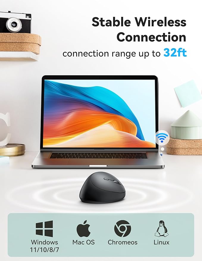 TECKNET Ergonomic Mouse, 4800 DPI 5 Adjustable DPI Levels, Wireless Vertical Mouse, 6 Buttons, 2.4G Silent Mouse for Laptop, PC, Chromebook, Mac - Black | Mice - TrueDesk