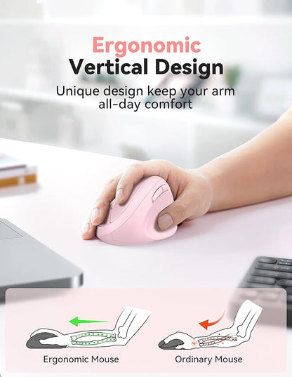 TECKNET Ergonomic Mouse, 4800 DPI Wireless Vertical Mouse, 5 Adjustable DPI Levels, 6 Buttons, 2.4G Silent Wireless Mouse for Laptop, PC, Chromebook - Pink | Mice - TrueDesk
