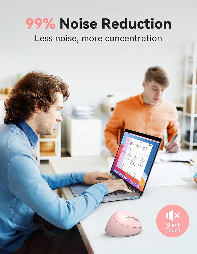 TECKNET Ergonomic Mouse, 4800 DPI Wireless Vertical Mouse, 5 Adjustable DPI Levels, 6 Buttons, 2.4G Silent Wireless Mouse for Laptop, PC, Chromebook - Pink | Mice - TrueDesk