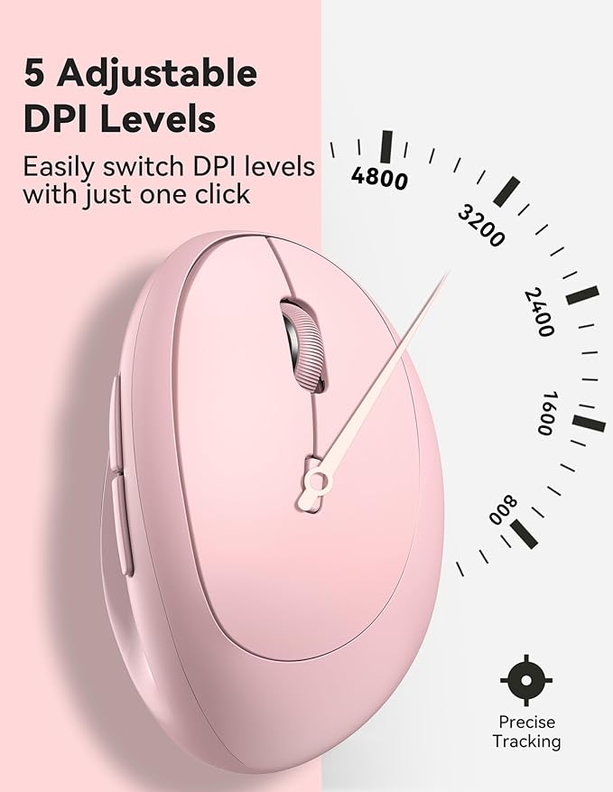 TECKNET Ergonomic Mouse, 4800 DPI Wireless Vertical Mouse, 5 Adjustable DPI Levels, 6 Buttons, 2.4G Silent Wireless Mouse for Laptop, PC, Chromebook - Pink | Mice - TrueDesk