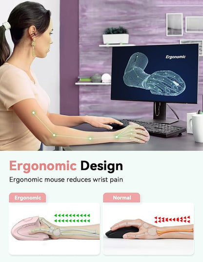 TECKNET Ergonomic Mouse, 4800 DPI Wireless Vertical Mouse with 5 Adjustable DPI Levels, 2.4GHz Optical Carpal Tunnel Mouse, 6 Buttons for Laptop, Desktop, PC, MacBook - Pink | Mice - TrueDesk