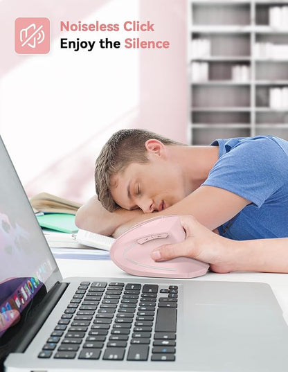 TECKNET Ergonomic Mouse, 4800 DPI Wireless Vertical Mouse with 5 Adjustable DPI Levels, 2.4GHz Optical Carpal Tunnel Mouse, 6 Buttons for Laptop, Desktop, PC, MacBook - Pink | Mice - TrueDesk