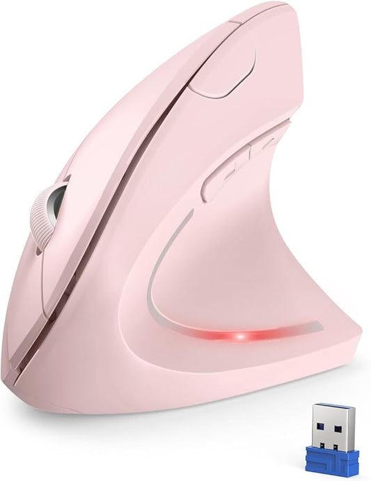 TECKNET Ergonomic Mouse, 4800 DPI Wireless Vertical Mouse with 5 Adjustable DPI Levels, 2.4GHz Optical Carpal Tunnel Mouse, 6 Buttons for Laptop, Desktop, PC, MacBook - Pink | Mice - TrueDesk