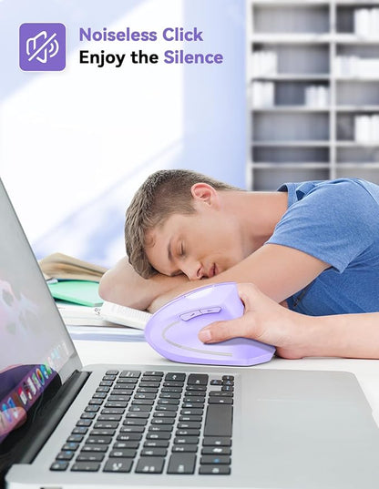 TECKNET Ergonomic Mouse, 4800 DPI Wireless Vertical Mouse with 5 Adjustable DPI Levels, 2.4GHz Optical Carpal Tunnel Mouse, 6 Buttons Wireless Mouse for Laptop, Desktop, PC, MacBook - Light Purple | Mice - TrueDesk