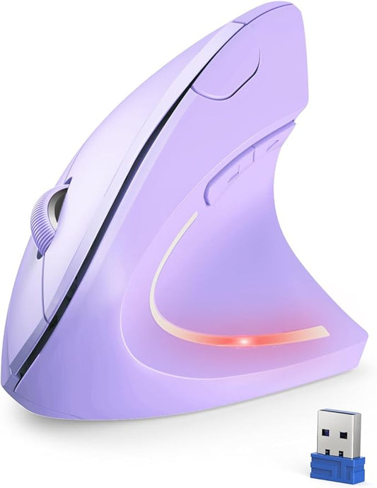 TECKNET Ergonomic Mouse, 4800 DPI Wireless Vertical Mouse with 5 Adjustable DPI Levels, 2.4GHz Optical Carpal Tunnel Mouse, 6 Buttons Wireless Mouse for Laptop, Desktop, PC, MacBook - Light Purple | Mice - TrueDesk