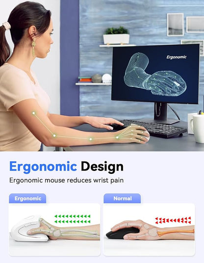 TECKNET Ergonomic Mouse, 4800 DPI Wireless Vertical Mouse with 5 Adjustable DPI Levels, 6 Buttons, 2.4GHz Optical Carpal Tunnel Mouse for Laptop, Desktop, PC, MacBook - White | Mice - TrueDesk