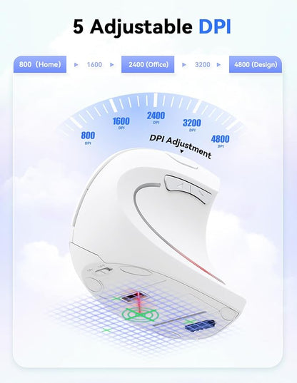 TECKNET Ergonomic Mouse, 4800 DPI Wireless Vertical Mouse with 5 Adjustable DPI Levels, 6 Buttons, 2.4GHz Optical Carpal Tunnel Mouse for Laptop, Desktop, PC, MacBook - White | Mice - TrueDesk