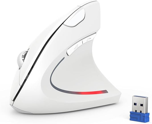 TECKNET Ergonomic Mouse, 4800 DPI Wireless Vertical Mouse with 5 Adjustable DPI Levels, 6 Buttons, 2.4GHz Optical Carpal Tunnel Mouse for Laptop, Desktop, PC, MacBook - White | Mice - TrueDesk