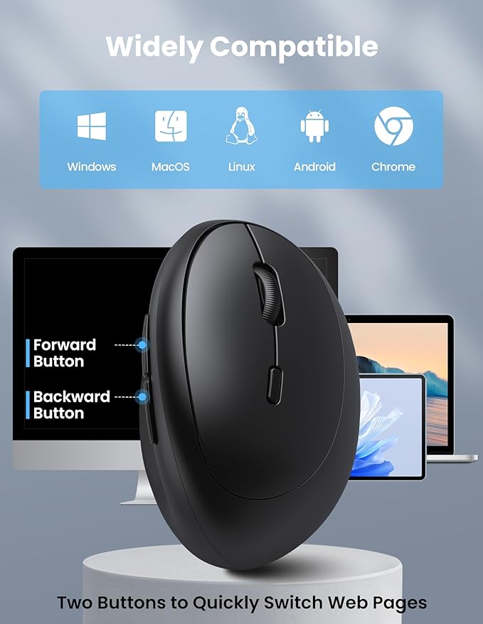 TECKNET Ergonomic Mouse, Bluetooth Wireless Vertical Mouse, Rechargeable Battery, Quiet Clicks, 4800 DPI Adjustable, BT5.0/3.0 & 2.4G Connect, Easy to use, Wide Compatibility - Black | Mice - TrueDesk