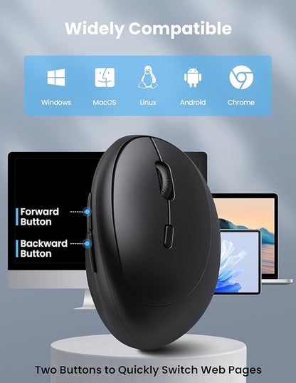 TECKNET Ergonomic Mouse, Bluetooth Wireless Vertical Mouse, Rechargeable Battery, Quiet Clicks, 4800 DPI Adjustable, BT5.0/3.0 & 2.4G Connect, Easy to use, Wide Compatibility - Black | Mice - TrueDesk