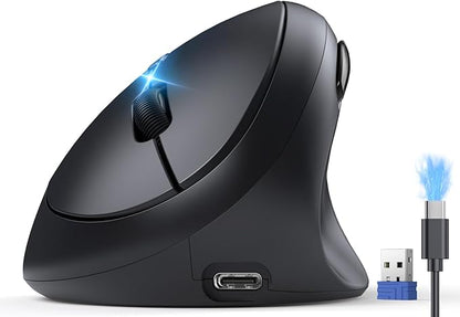 TECKNET Ergonomic Mouse, Bluetooth Wireless Vertical Mouse, Rechargeable Battery, Quiet Clicks, 4800 DPI Adjustable, BT5.0/3.0 & 2.4G Connect, Easy to use, Wide Compatibility - Black | Mice - TrueDesk