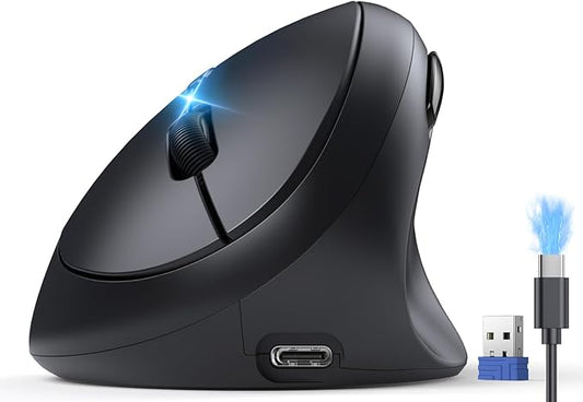 TECKNET Ergonomic Mouse, Bluetooth Wireless Vertical Mouse, Rechargeable Battery, Quiet Clicks, 4800 DPI Adjustable, BT5.0/3.0 & 2.4G Connect, Easy to use, Wide Compatibility - Black | Mice - TrueDesk
