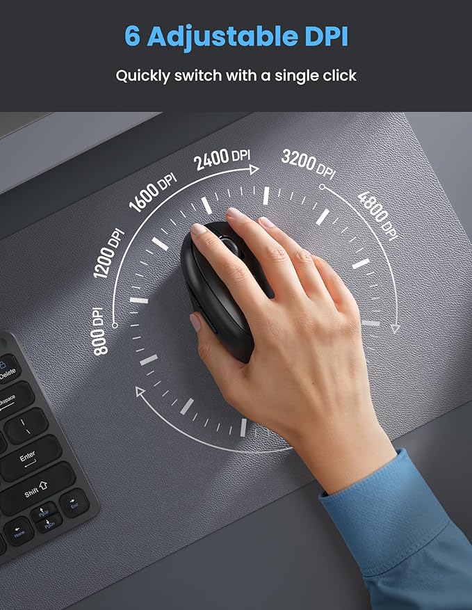 TECKNET Ergonomic Mouse, Bluetooth Wireless Vertical Mouse, Rechargeable Battery, Quiet Clicks, 4800 DPI Adjustable, BT5.0/3.0 & 2.4G Connect, Easy to use, Wide Compatibility - Black | Mice - TrueDesk
