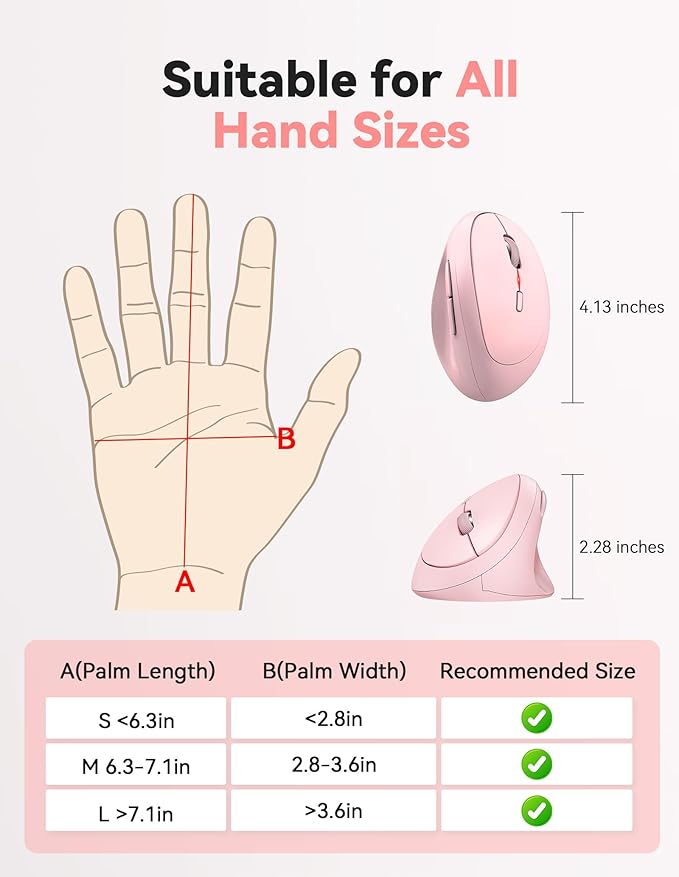 TECKNET Ergonomic Mouse, Bluetooth Wireless Vertical Mouse, Rechargeable Battery, Quiet Clicks, 4800 DPI Adjustable, BT5.0/3.0 & 2.4G Connect, Easy to use, Wide Compatibility - Pink | Mice - TrueDesk